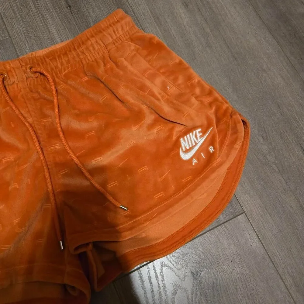 Women's Nike Air Burnt Orange Velour Velvet Soft Shortie Shorts Medium - Picture 3 of 5